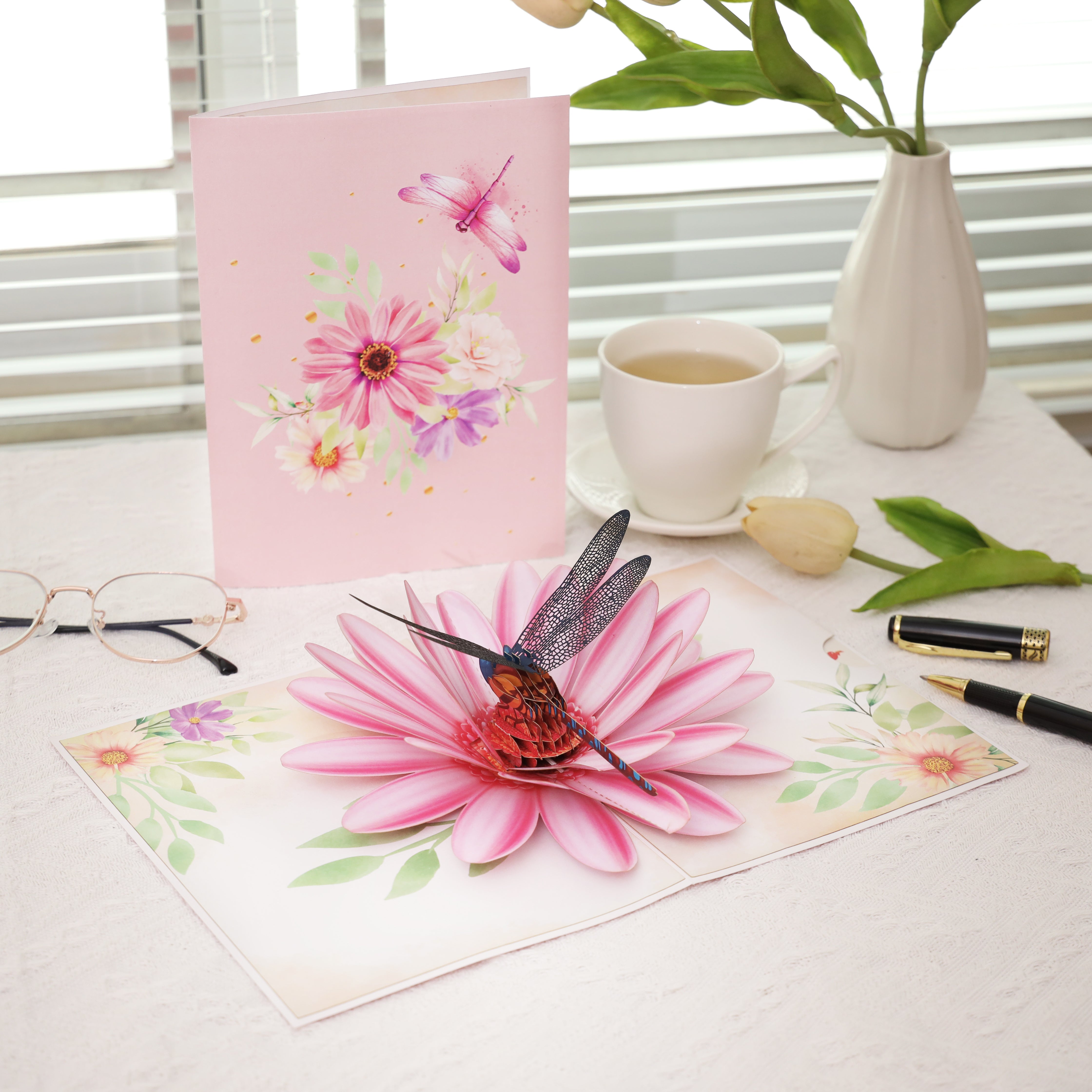 Dragonfly and Water Lily 3D Pop-Up Card for Birthdays and Mother's Day