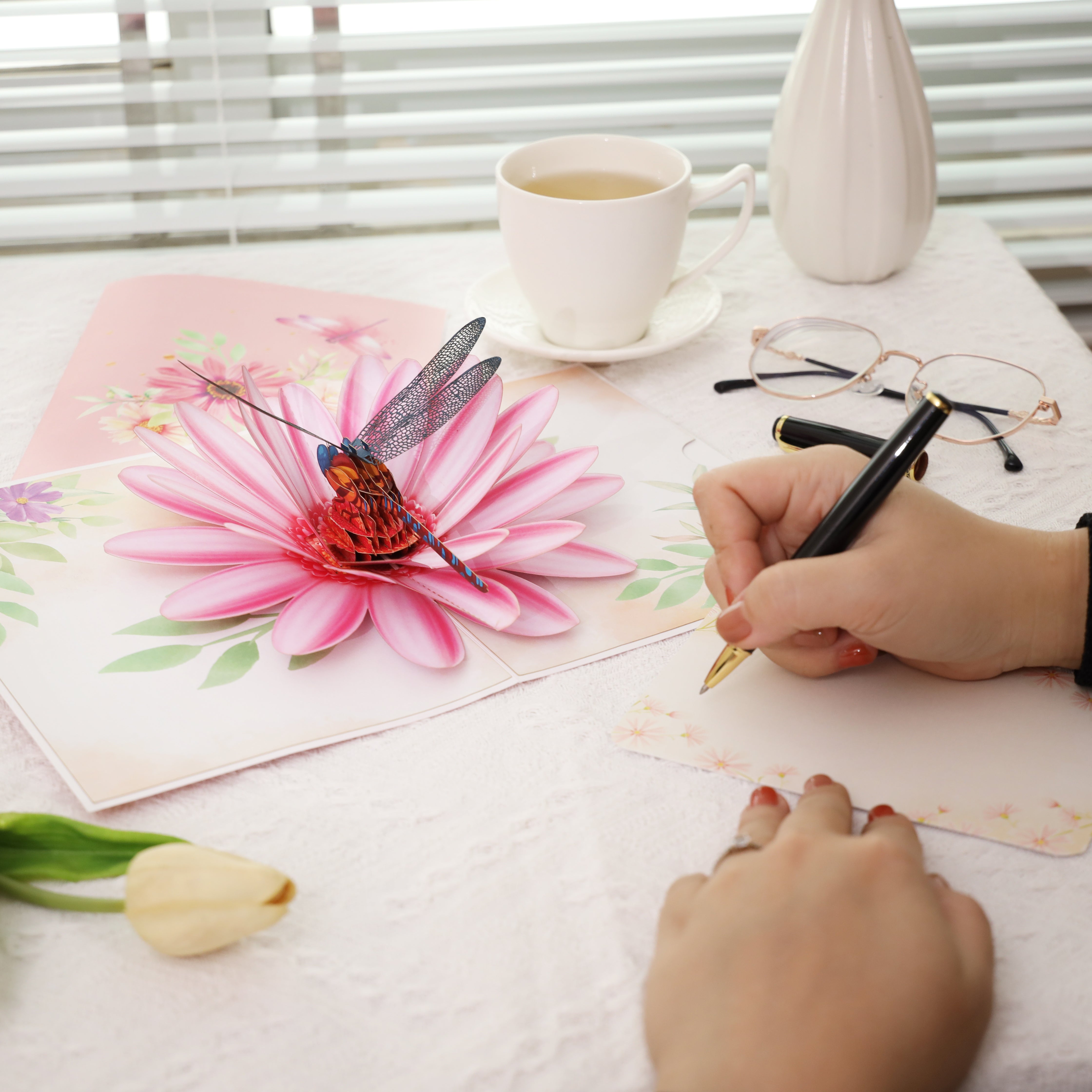 Dragonfly and water lily 3D pop-up card for Birthdays and Mother's Day