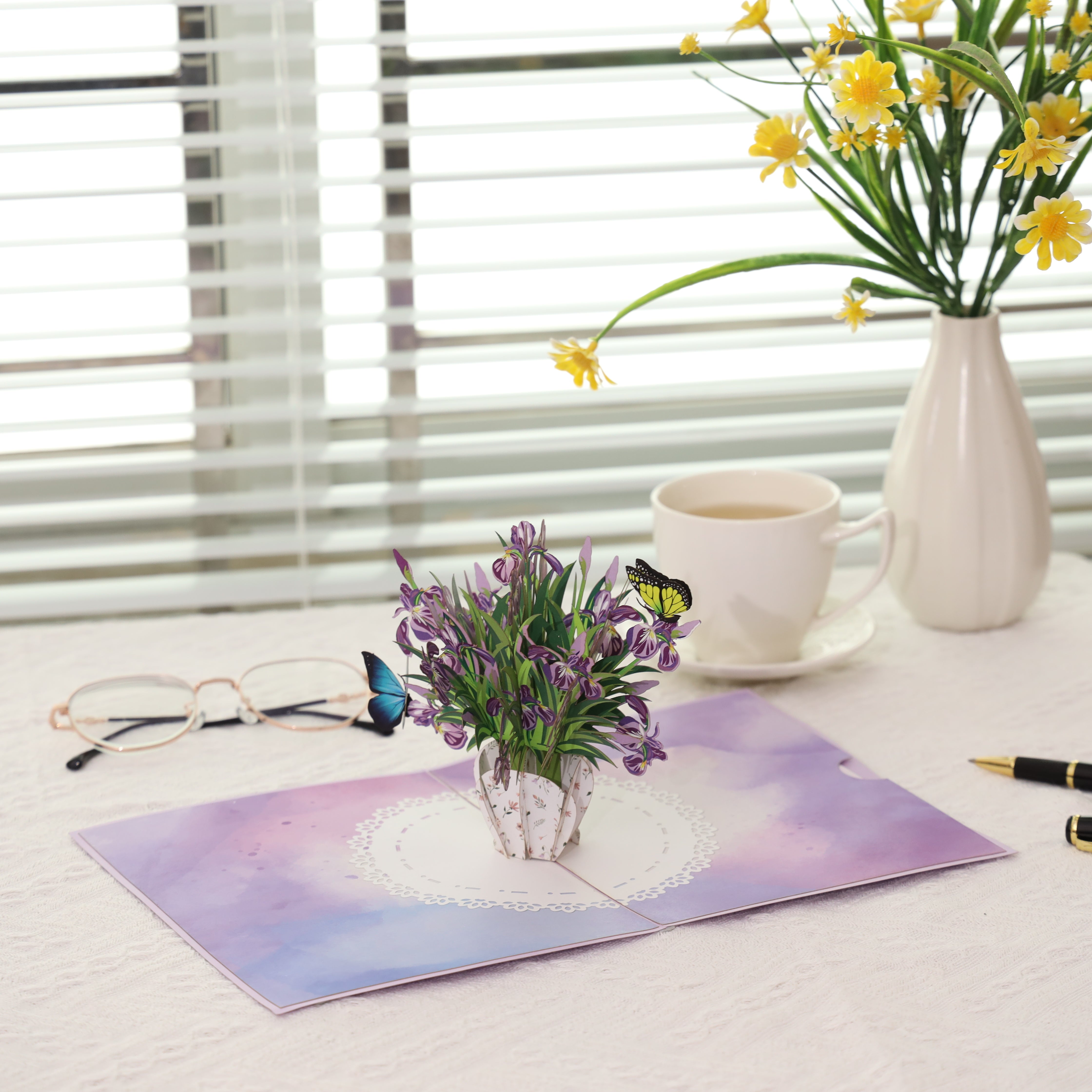 Iris bouquet 3D pop-up card for Birthdays, thank you, and Mother's Day