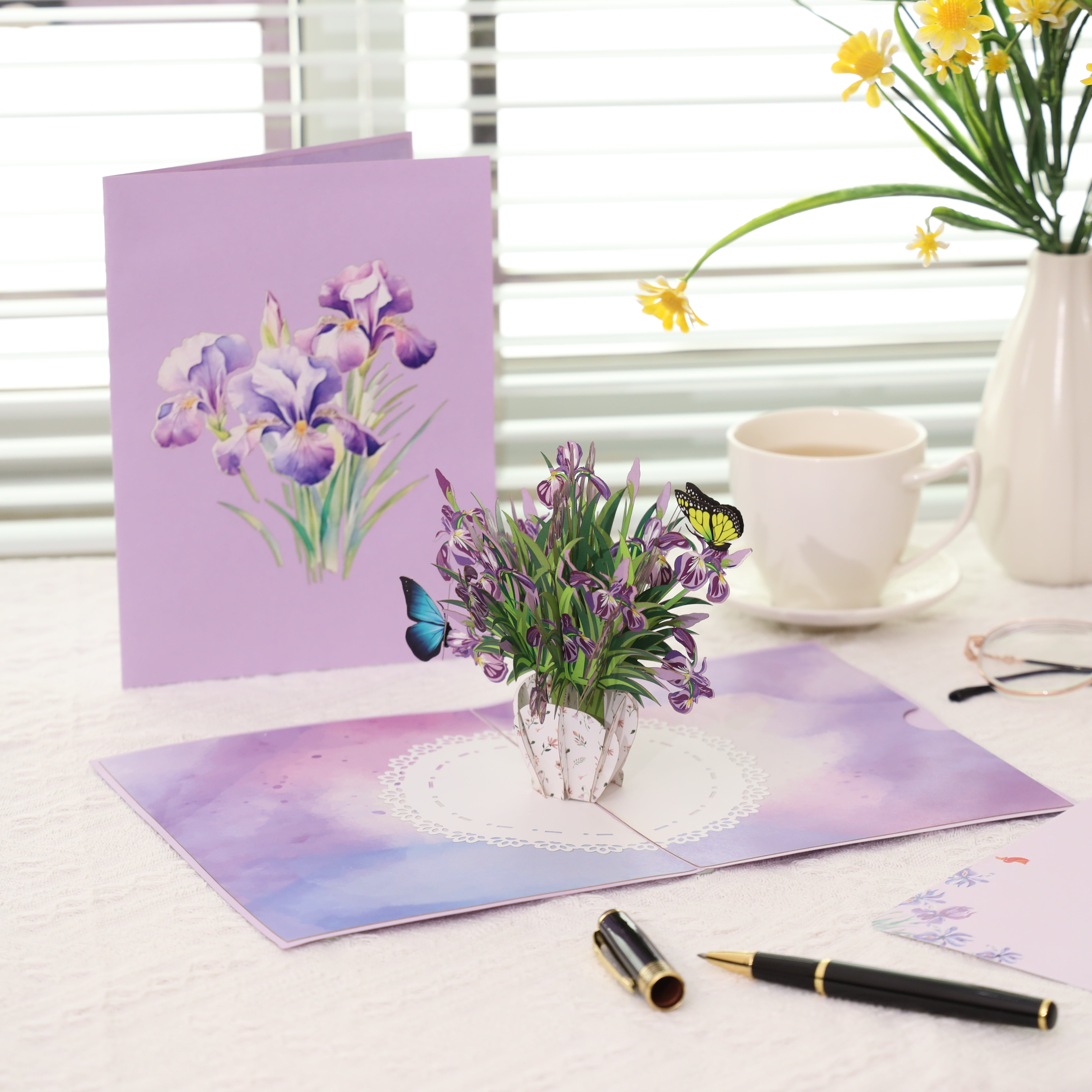 Iris bouquet 3D pop-up card for Birthdays, thank you, and Mother's Day