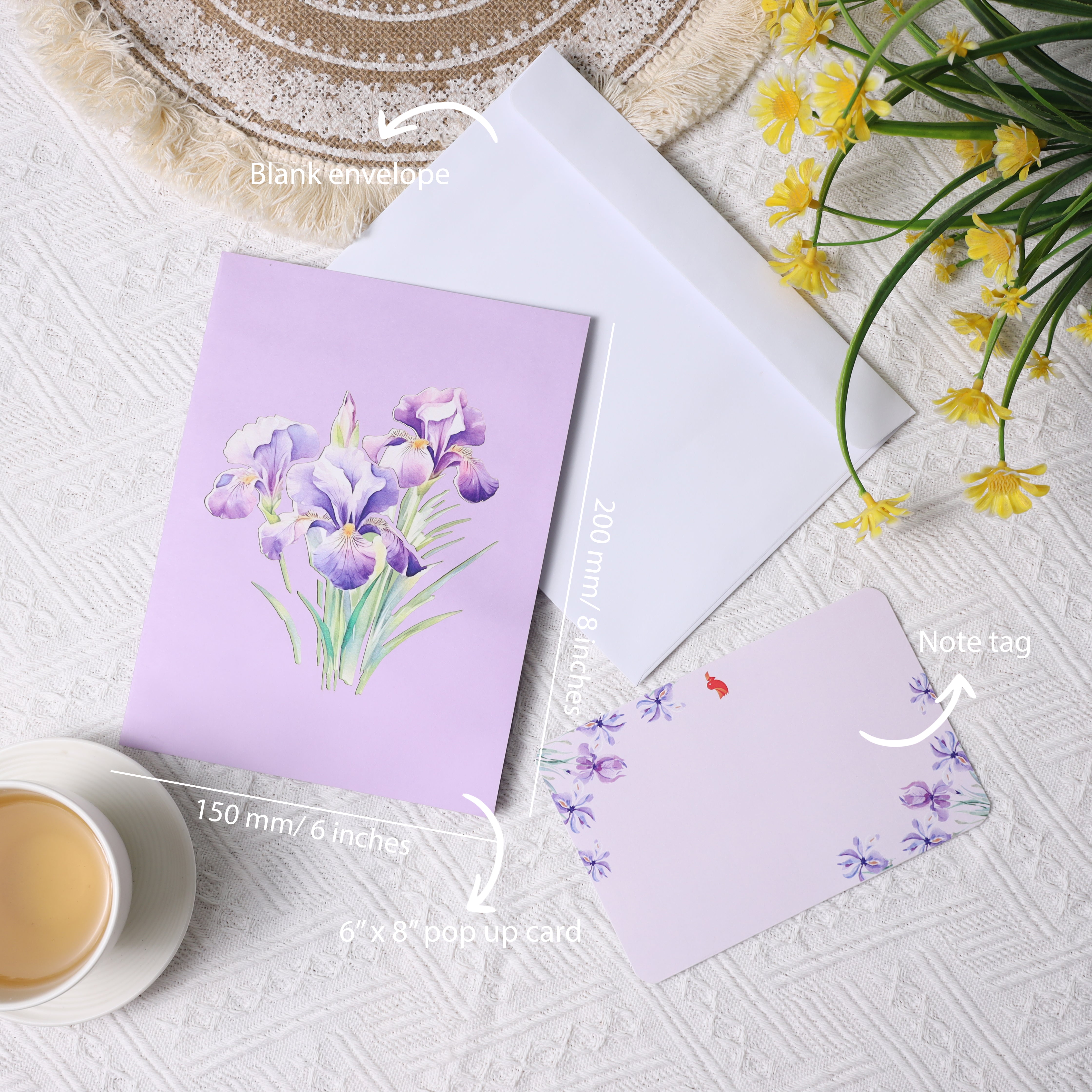 Iris bouquet 3D pop-up card for Birthdays, thank you, and Mother's Day