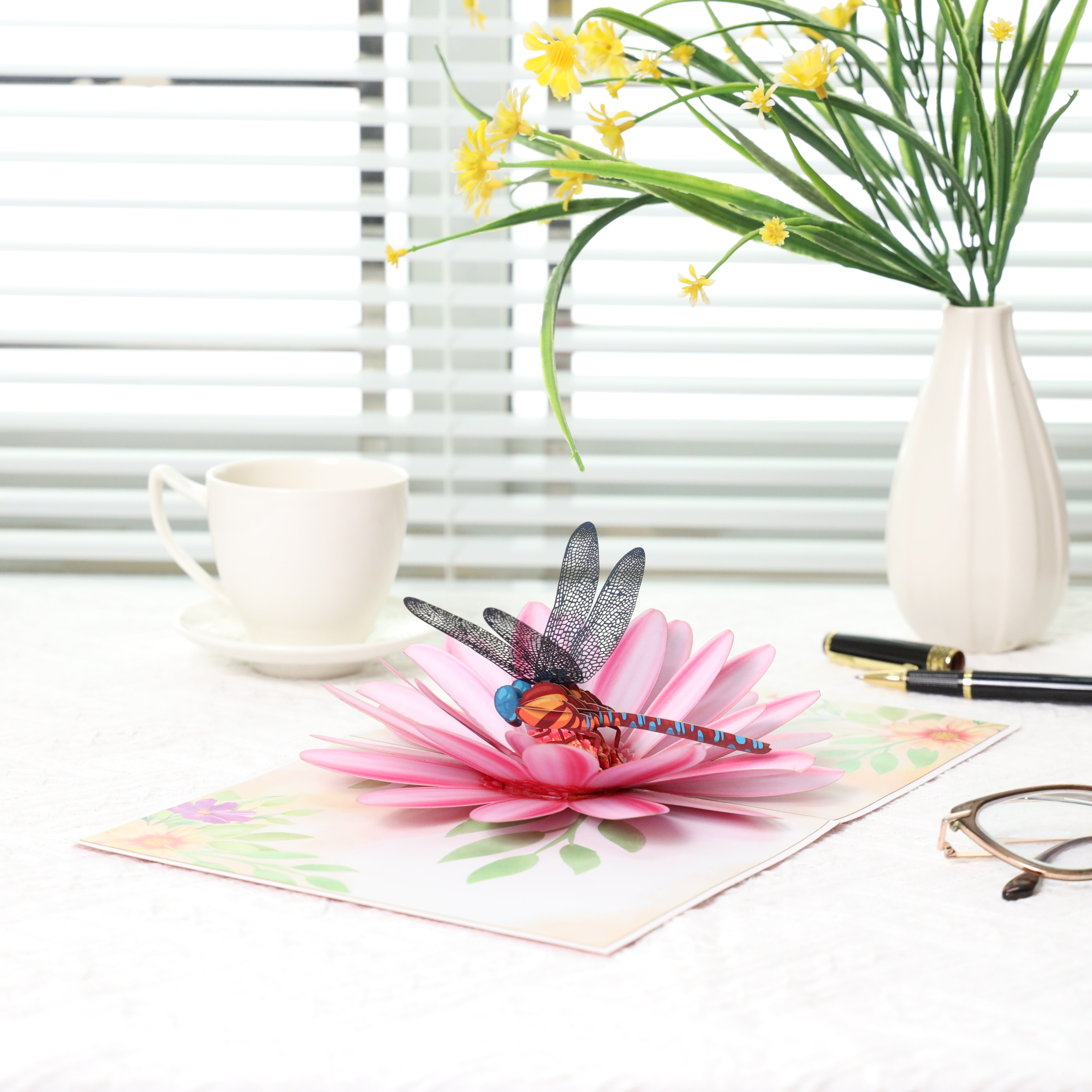 Dragonfly and water lily 3D pop-up card for Birthdays and Mother's Day