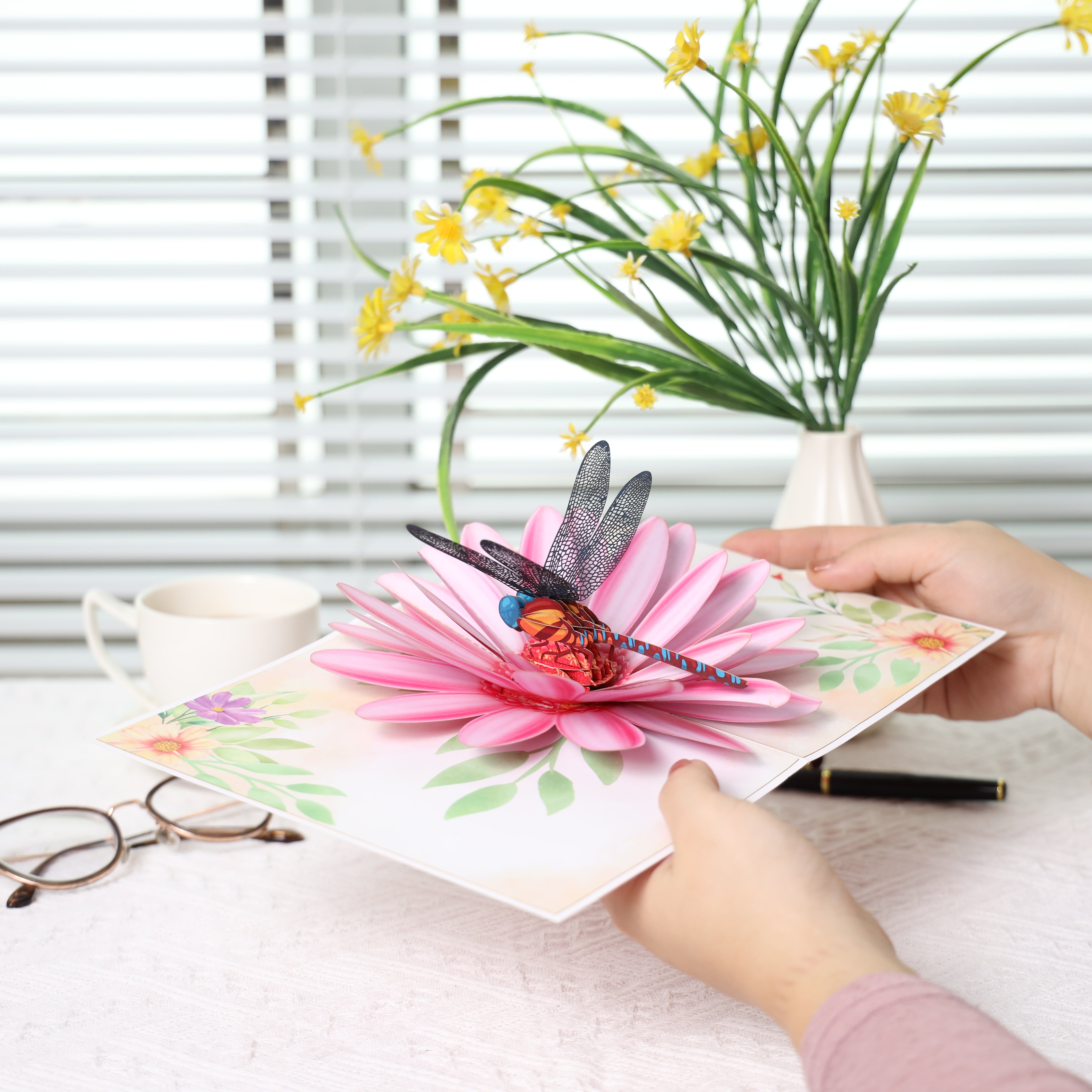 Dragonfly and water lily 3D pop-up card for Birthdays and Mother's Day