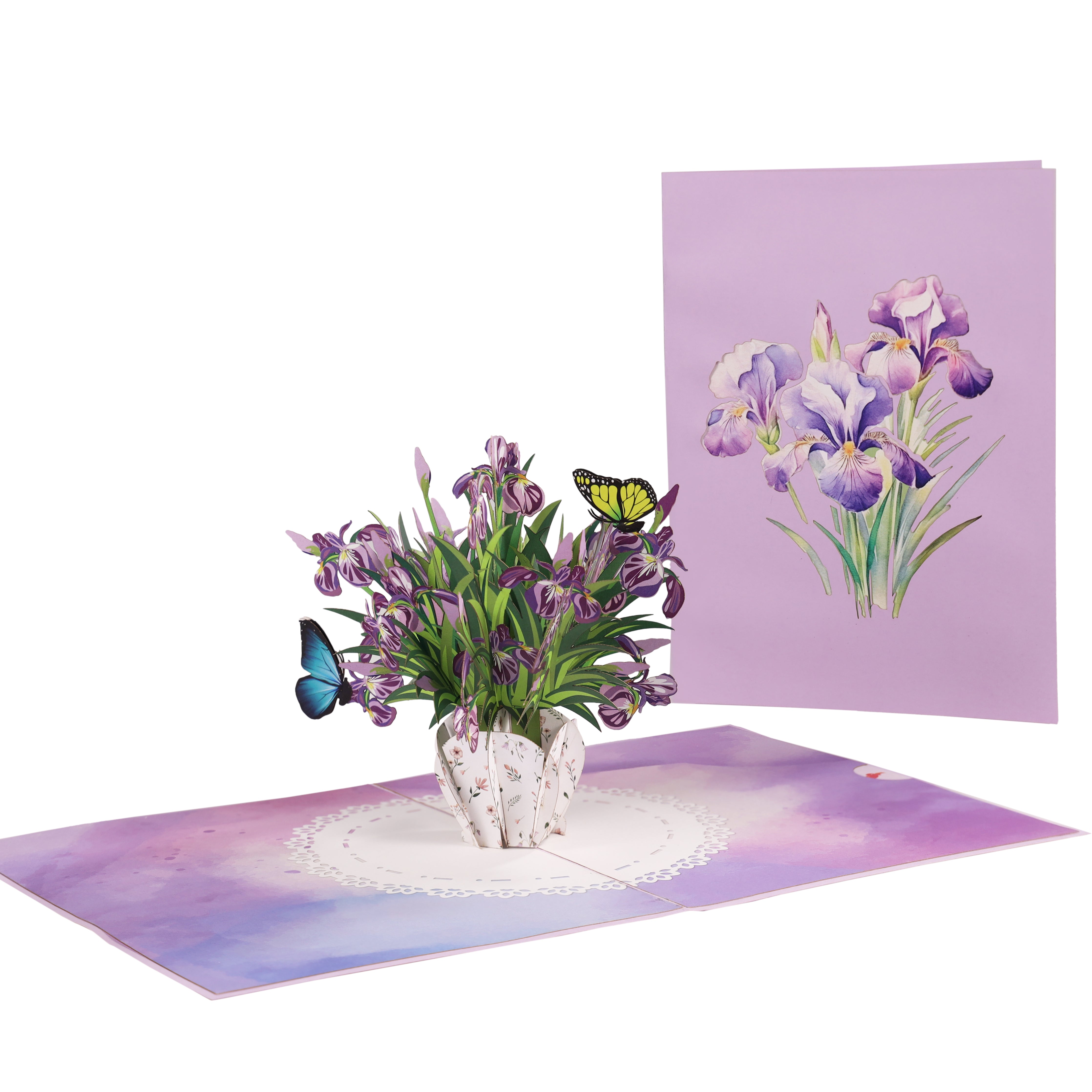 Iris bouquet 3D pop-up card for Birthdays, thank you, and Mother's Day